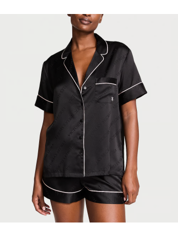 Сатинова піжама VS Satin Short Black Logo Pj Set
