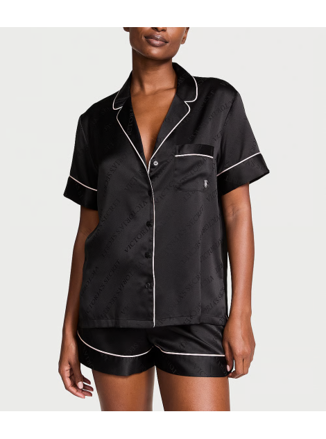 Сатиновая пижама VS Satin Short Black Logo Pj Set 