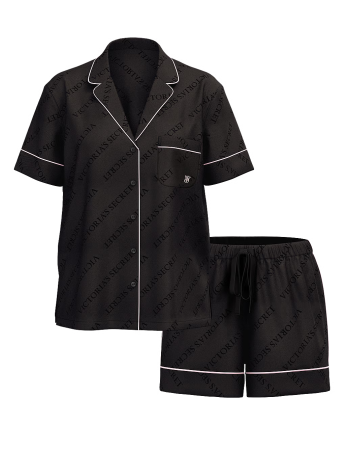 Сатинова піжама VS Satin Short Black Logo Pj Set