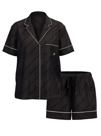 Сатинова піжама VS Satin Short Black Logo Pj Set