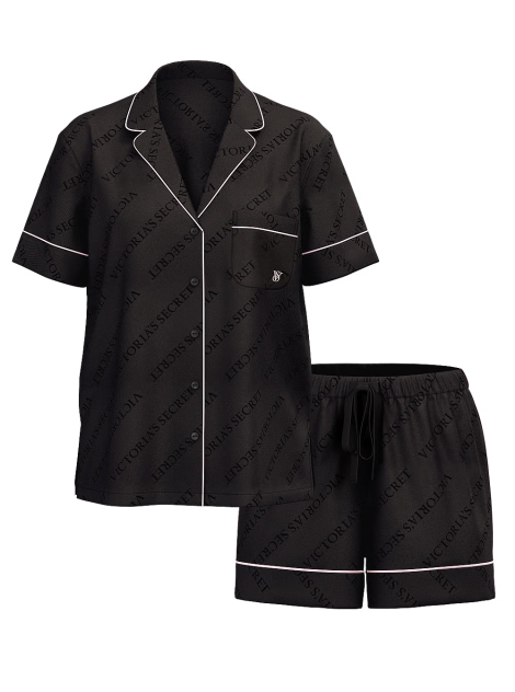 Сатиновая пижама VS Satin Short Black Logo Pj Set 