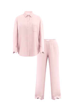 Піжама Modal-Cotton Eyelet Long Pajama Set Angel Pink