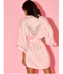 Сатиновий халат Victoria's Secret Backstage Satin Sparkle Short Robe Pink Stripe