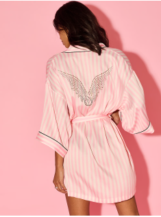 Сатиновий халат Victoria's Secret Backstage Satin Sparkle Short Robe Pink Stripe