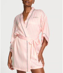 Сатиновий халат Victoria's Secret Backstage Satin Sparkle Short Robe Pink Stripe