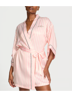 Сатиновий халат Victoria's Secret Backstage Satin Sparkle Short Robe Pink Stripe