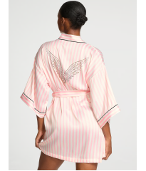 Сатиновий халат Victoria's Secret Backstage Satin Sparkle Short Robe Pink Stripe