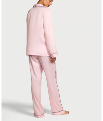 Сатинова піжама Glazed Satin Long Pajama Set Collar Embroidery