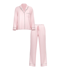 Сатинова піжама Glazed Satin Long Pajama Set Collar Embroidery