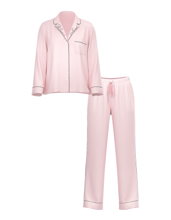 Сатинова піжама Glazed Satin Long Pajama Set Collar Embroidery