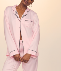 Сатинова піжама Glazed Satin Long Pajama Set Collar Embroidery
