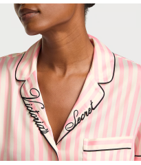 Сатинова піжама Glazed Satin Short Pajama Set Pink Stripe