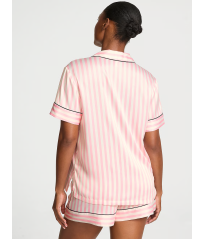 Сатинова піжама Glazed Satin Short Pajama Set Pink Stripe