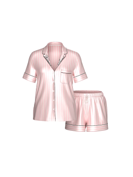 Сатинова піжама Glazed Satin Short Pajama Set Pink Stripe