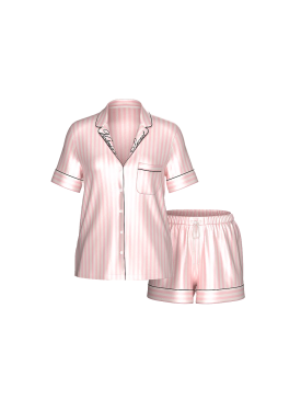 Сатиновая пижама Glazed Satin Short Pajama Set Pink Stripe
