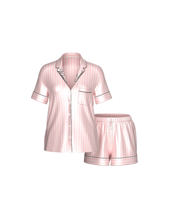 Сатинова піжама Glazed Satin Short Pajama Set Pink Stripe
