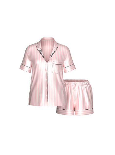 Сатиновая пижама Glazed Satin Short Pajama Set Pink Stripe