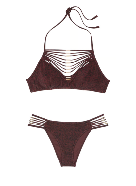 Купівля Archives Strappy Hardware Halter Bikini Top Set Burgundy Dots