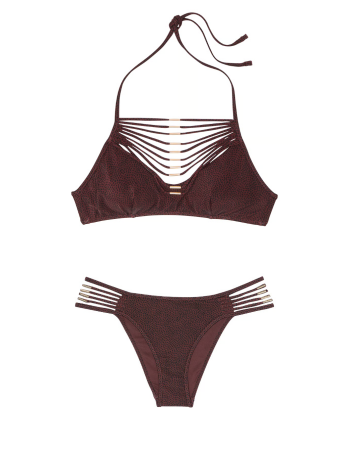 Купівля Archives Strappy Hardware Halter Bikini Top Set Burgundy Dots