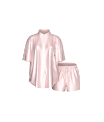 Сатинова піжама Glazed Satin Oversized Short Pajama Set Pretty Blossom Stripe