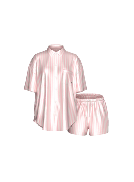 Сатинова піжама Glazed Satin Oversized Short Pajama Set Pretty Blossom Stripe