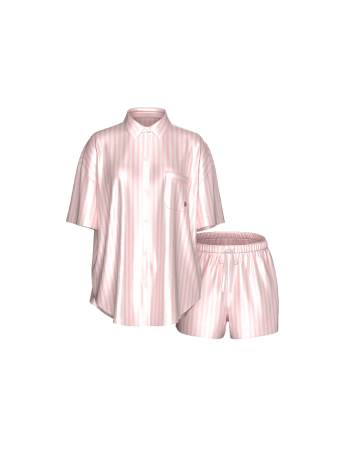 Сатинова піжама Glazed Satin Oversized Short Pajama Set Pretty Blossom Stripe