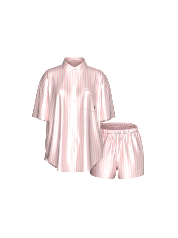 Сатинова піжама Glazed Satin Oversized Short Pajama Set Pretty Blossom Stripe