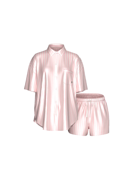 Сатиновая пижама Glazed Satin Oversized Short Pajama Set Pretty Blossom Stripe