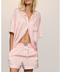 Сатинова піжама Glazed Satin Oversized Short Pajama Set Pretty Blossom Stripe