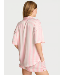 Сатинова піжама Glazed Satin Oversized Short Pajama Set Pretty Blossom Stripe