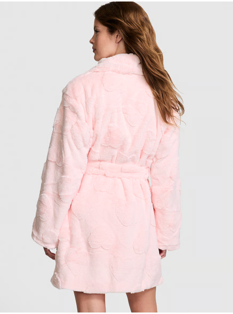 Плюшевый халат Short Cozy Robe Pink Hearts