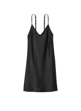 Сатиновый пеньюар Shine Strap Slips Black