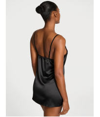 Сатиновий пеньюар Tease Satin Lace-Trim Mini Slip Dress Black