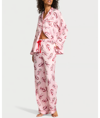 Піжама Glazed Satin Long Pajama Set Pink Bows