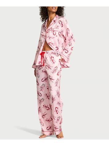 Пижама Glazed Satin Long Pajama Set Pink Bows