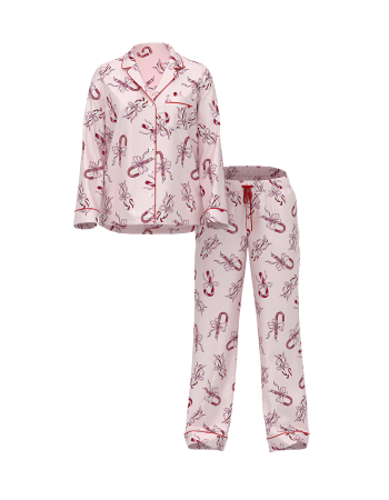 Піжама Glazed Satin Long Pajama Set Pink Bows