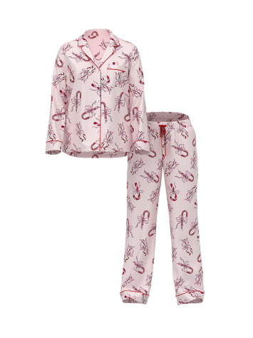 Пижама Glazed Satin Long Pajama Set Pink Bows