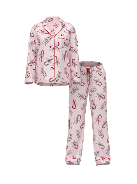 Пижама Glazed Satin Long Pajama Set Pink Bows
