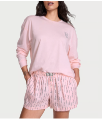 Піжама Flannel Long-Sleeve Short Tee-Jama Set Pink