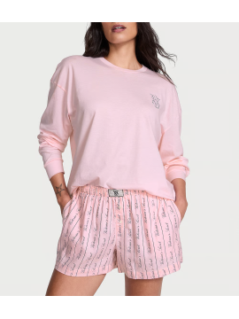 Пижама Flannel Long-Sleeve Short Tee-Jama Set Pink
