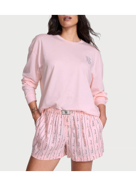 Пижама Flannel Long-Sleeve Short Tee-Jama Set Pink