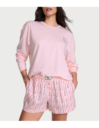 Піжама Flannel Long-Sleeve Short Tee-Jama Set Pink