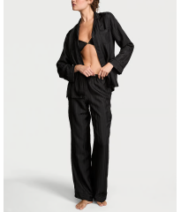 Сатинова піжама Glazed Satin Long Pajama Set Black
