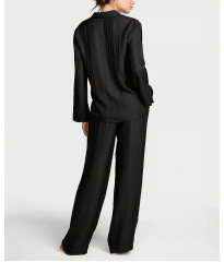 Сатинова піжама Glazed Satin Long Pajama Set Black