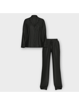 Сатинова піжама Glazed Satin Long Pajama Set Black