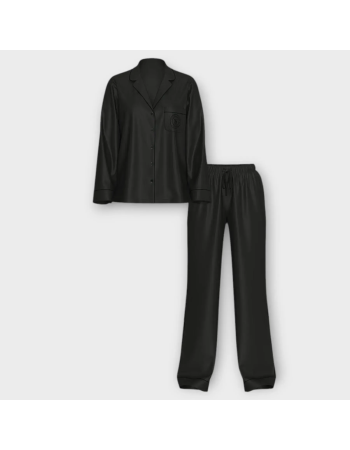Сатинова піжама Glazed Satin Long Pajama Set Black