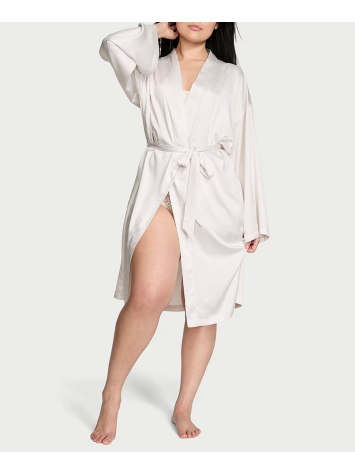 Сатиновий халат Coconut White Satin Midi Robe