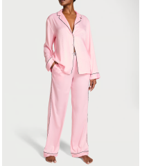 Сатинова піжама Satin Shine Stripe Long Pajama Set Pink