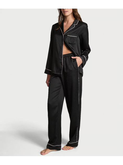 Сатиновая пижама Satin Long Pajama Set Black