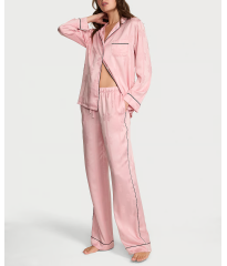 Сатинова піжама Glazed Satin Bow Stripe Long Pajama Set